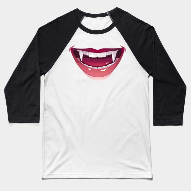vampire teeth Baseball T-Shirt by Full Moon